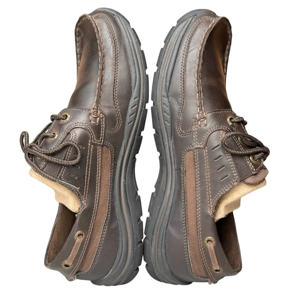 Skechers Men's Dark Brown Leather Relaxed Fit Lace Up Boat Shoes Size 8.5